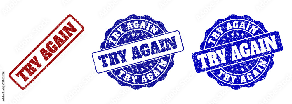Fototapete try again scratched stamp seals in red and blue colors. vector try again labels with dirty surface. 