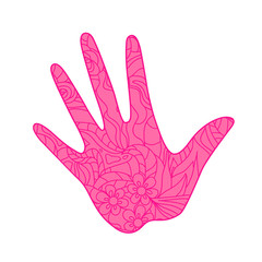 Hand on white. Abstract patterns on isolation background. Design for spiritual relaxation for adults. Zen art. Doodle for banners, posters, t-shirts and textiles