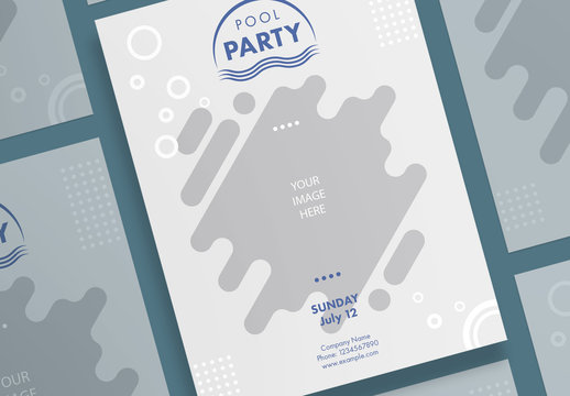 Pool Party Poster Layout with Wave and Bubble Elements