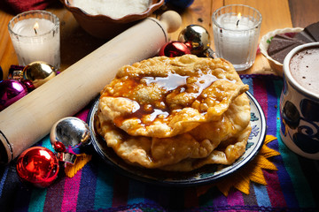 Mexican buñuelos with piloncillo syrup