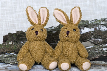 Cute couple of nostalgic easter bunny stuffed animals