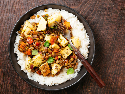 Sweet Sour Lentils with Fresh Pineapple and Smokey Tofu