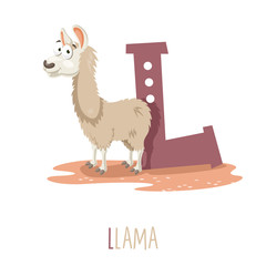 Vector Illustration Of Alphabet Letter L And Llama