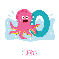 Vector Illustration Of Alphabet Letter O And Octopus