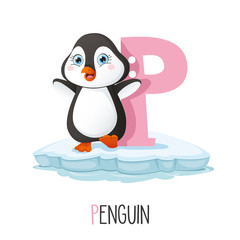 Vector Illustration Of Alphabet Letter P And Penguin