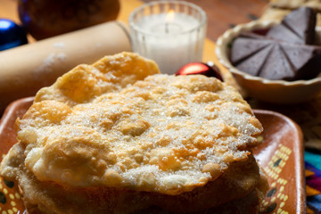 Mexican buñuelos with sugar