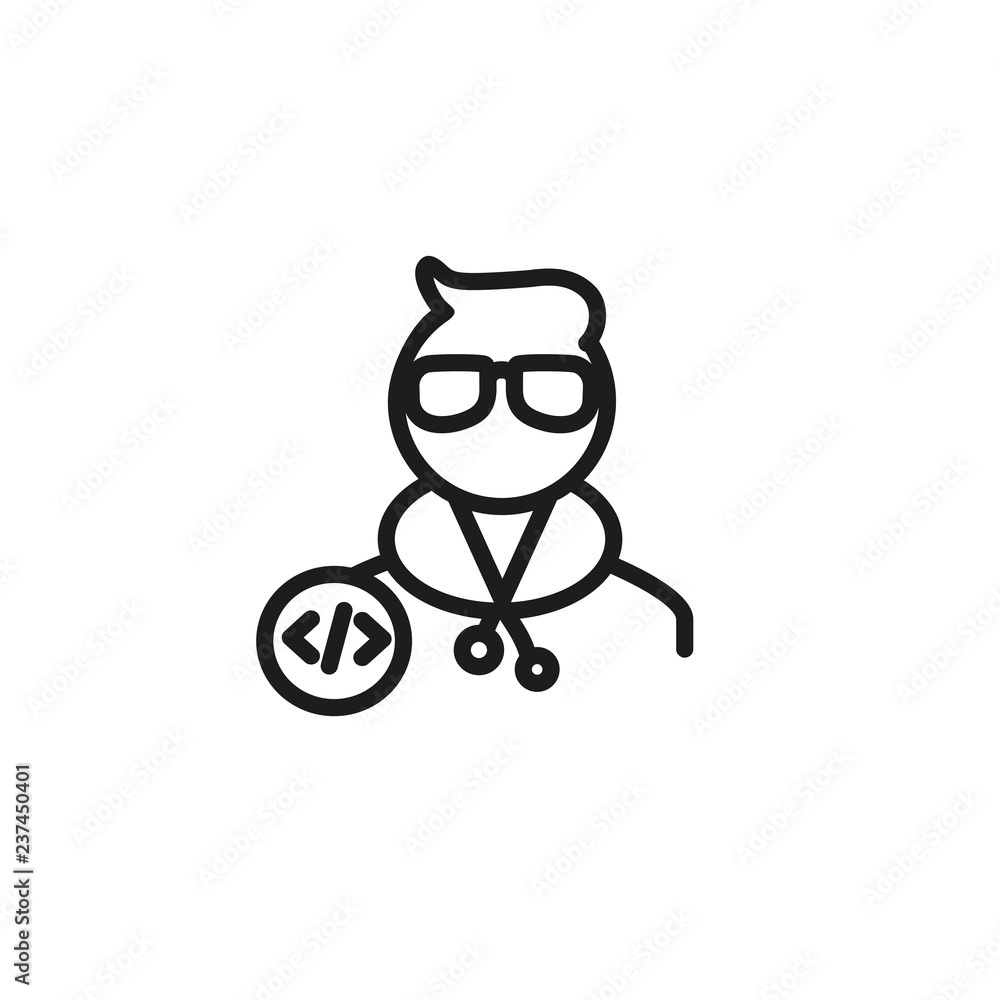 Poster software developer line icon. programmer, tester, freelancer. concept. vector illustration can be us