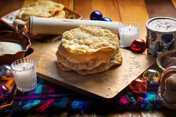 Mexican buñuelos with sugar
