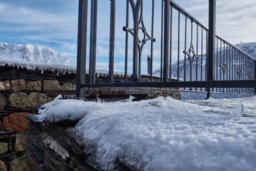 bridge over the river in winter