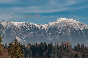 Beautiful snowy mountain peaks in the alps