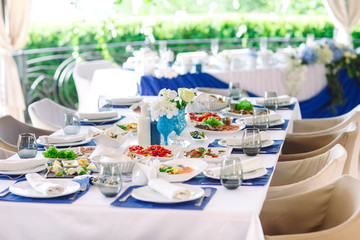 Wedding table setting in the restaurant.