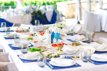 Wedding table setting in the restaurant.