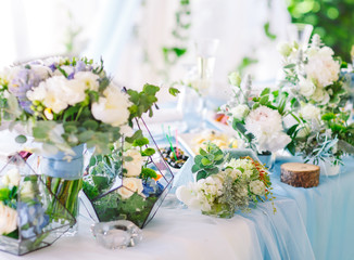 Wedding table settings in the restaurant.