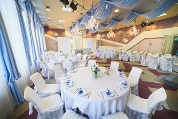 Wedding table setting in the restaurant.