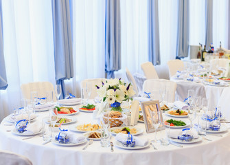 Wedding table setting in the restaurant.