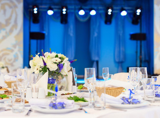 Wedding table setting in the restaurant.