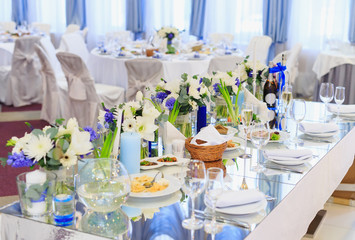 Wedding table setting in the restaurant.