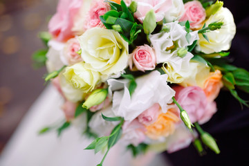 Bride with wedding bouquet.