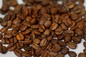Many coffee beans roasted  macro pattern isolated background