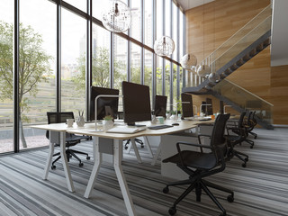 Interior modern open space office 3D illustration