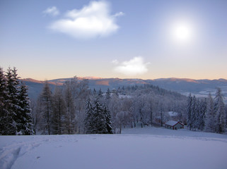 Beautiful winter landscape with snow covered trees
