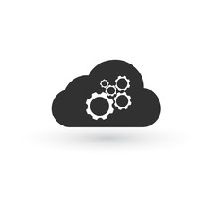 Cloud storage settings linear icon. Web hosting preferences. Cloud computing with cogwheels contour symbol. Vector illustration isolated on white background.