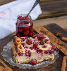 piece of cottage cheese cake and cherry berries