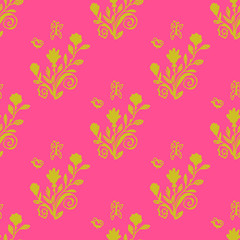 Rose bushes with butterflies. Floral seamless pattern with flowers. Pink background for wrapping paper, textile, card, web. Vector illustration.