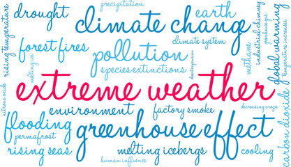 Extreme Weather Word Cloud on a white background. 