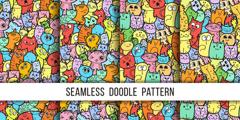 Naklejka premium Collection of funny doodle monsters seamless pattern for prints, designs and coloring books