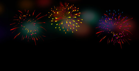 Fireworks on a black backround. Free space for text.