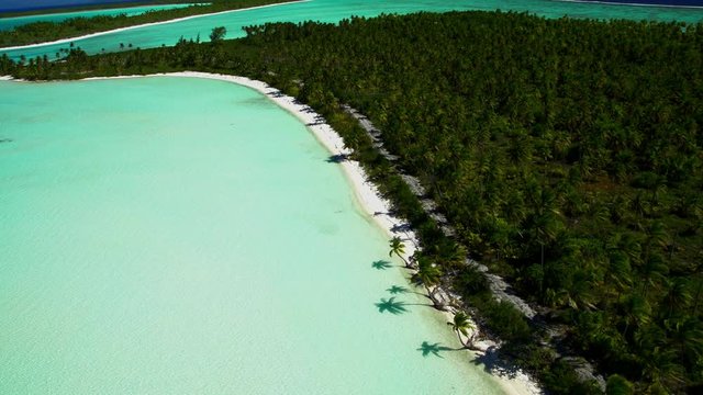 Aerial view Tupai Heart Island a coconut plantation Island in the South Pacific 