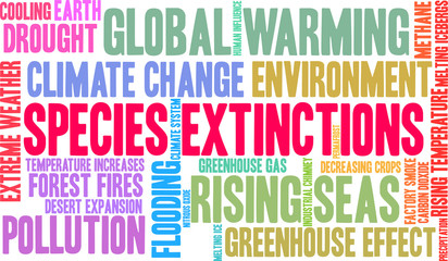 Species Extinctions Word Cloud on a white background. 