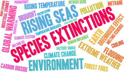 Fototapeta premium Species Extinctions Word Cloud on a white background. 