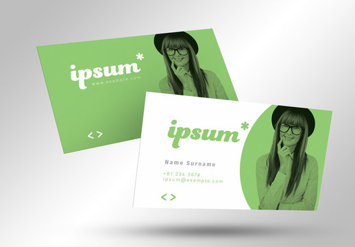 Business Card Layout with Green Accents