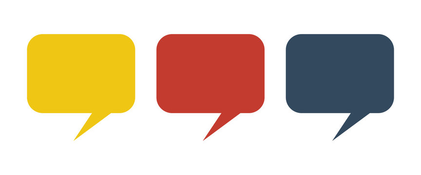 Yellow, red and blue speech bubbles. Communication concept design element for blog, website or your works. Flat colored speech bubbles.