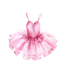 Pink ballet dress. Watercolor illustration isolated on white background. - obrazy, fototapety, plakaty