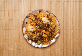 Indian food, delicious chicken Biryani rice, Pakistani meal.