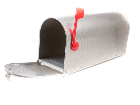Open empty mailbox on a white background