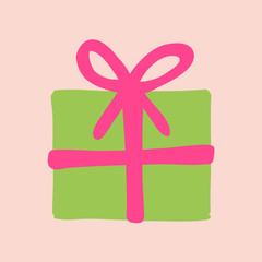 Vector of a green gift and a pink bow