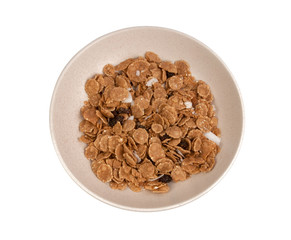 organic cereal in beige bowl isolated on the white