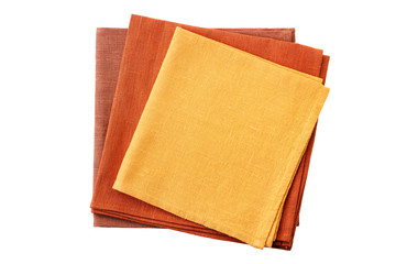 Stack of colorful textile napkins on white