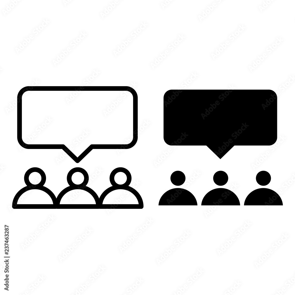 Poster social network line and glyph icon. group user vector illustration isolated on white. dialogue outli