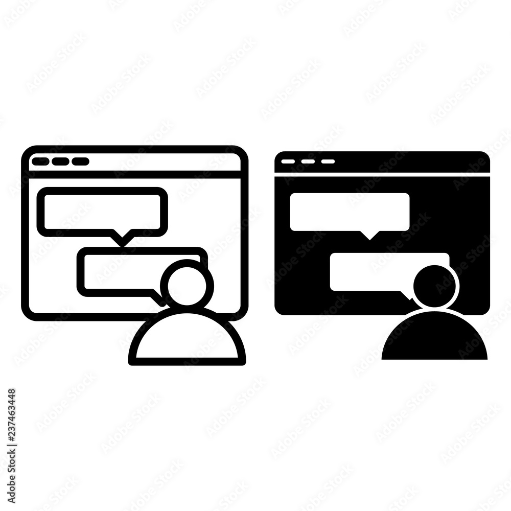 Poster computer window with dialogue line and glyph icon. messages in browser vector illustration isolated 