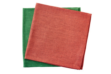 Stack of red and green folded napkins on white