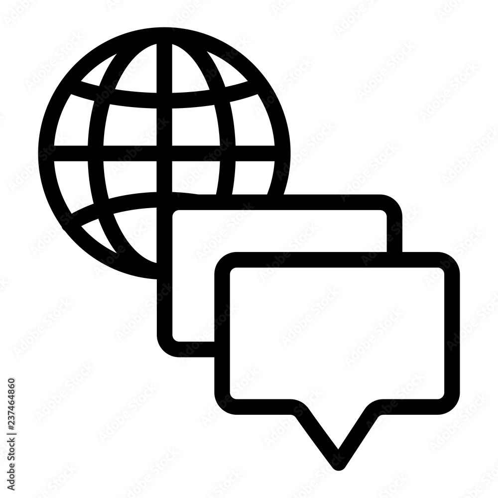 Poster globe and speech bubble line icon. planet with messages vector illustration isolated on white. chat 