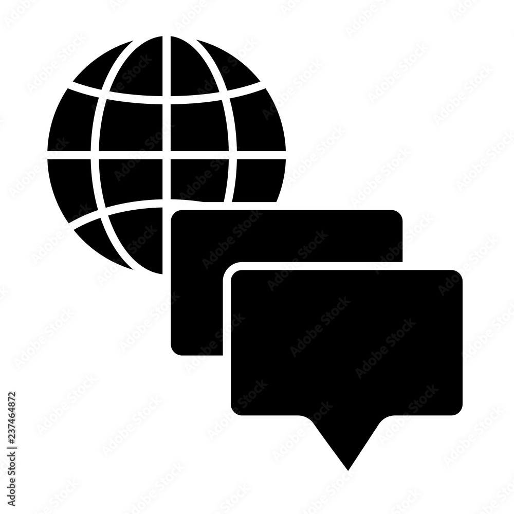 Poster globe and speech bubble solid icon. planet with messages vector illustration isolated on white. chat