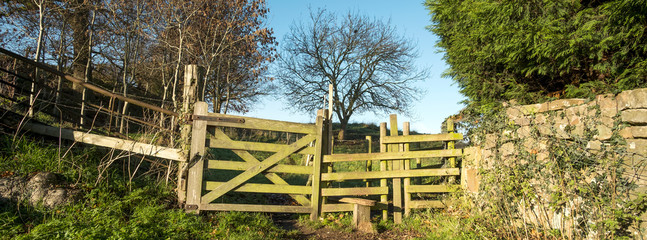 Rural wooden path stile and gate