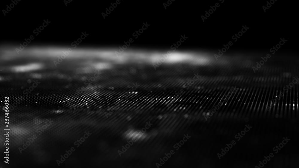Poster Data technology abstract futuristic illustration . Low poly shape with connecting dots and lines on dark background. 3D rendering . Big data visualization .