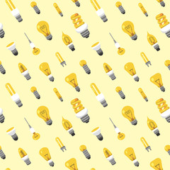 Light bulb seamless pattern. Color lamp background vector.